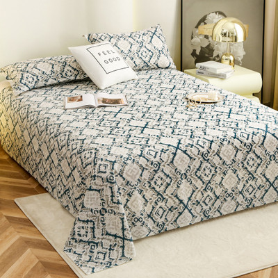 Story@home Cotton Double Flat 190 TC Printed Bedsheet(Pack of 1, Dark Teal, Grey)