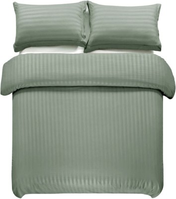 Delideal 200 TC Satin Double Striped Flat Bedsheet(Pack of 1, Green)