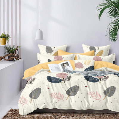 HOMYBEES 220 TC Cotton Double Abstract Flat Bedsheet(Pack of 1, Beige)