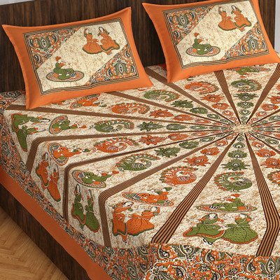E ELMA Cotton Double Flat 144 TC Printed Bedsheet(Pack of 1, Brown)