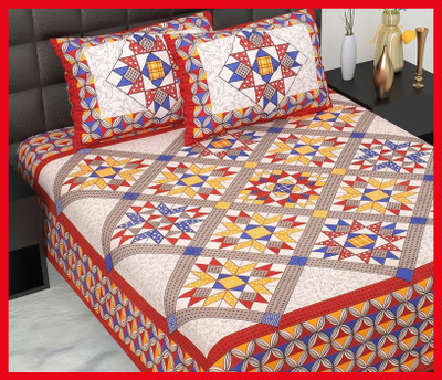BedZone Cotton Double Flat 210 TC Jaipuri Prints Bedsheet(Pack of 1, Red)