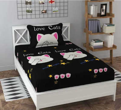 Lapis 144 TC Microfiber Single Printed Flat Bedsheet(Pack of 1, Black)