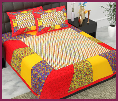 JAIPUR PRINTS Cotton Double Flat 210 TC Jaipuri Prints Bedsheet(Pack of 1, Red)