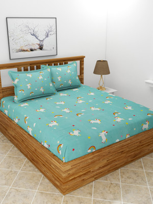 MORADO 210 TC Polycotton Double Printed Flat Bedsheet(Pack of 1, Blue)