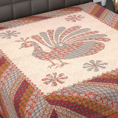 Home@shop Cotton Double Flat 144 TC Printed Bedsheet(Pack of 1, Orange)