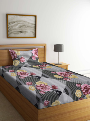 Fabinaliv 210 TC Polycotton Single Floral Flat Bedsheet(Pack of 1, Multicolor)
