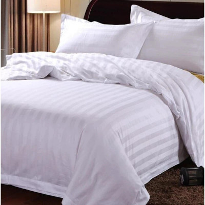 Dokarn Cotton Double Flat 180 TC Striped Bedsheet(Pack of 1, White)