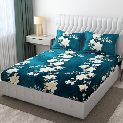 Ulom Woolen King Fitted (Elastic) 320 TC Floral Bedsheet(Pack of 1, warm 009)