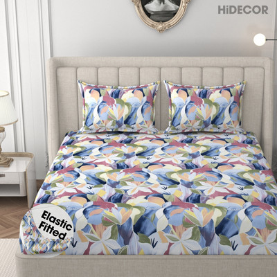 HIDECOR 280 TC Microfiber King Printed Fitted (Elastic) Bedsheet(Pack of 1, Multicolor)
