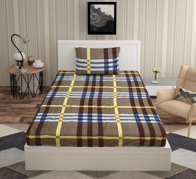 METRO LIVING 160 TC Microfiber Single Printed Flat Bedsheet(Pack of 1, Blue & Yellow Checkered)