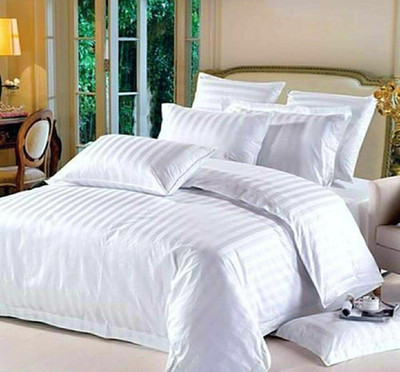 CHICERY 210 TC Microfiber Double Striped Flat Bedsheet(Pack of 1, White)