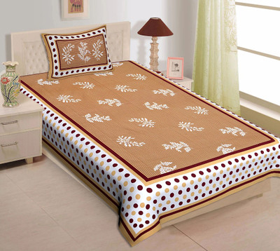 Monik Handicrafts Cotton Single Flat 140 TC Printed Bedsheet(Pack of 1, Brown)