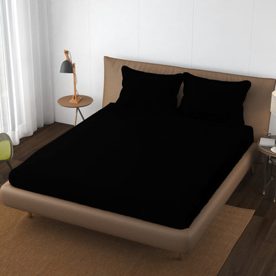TURIYA 180 TC Microfiber Double Solid Flat Bedsheet(Pack of 1, Black)