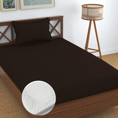 uranus niyafab 200 TC Polycotton Single Striped Fitted (Elastic) Bedsheet(Pack of 1, Brown Dark)