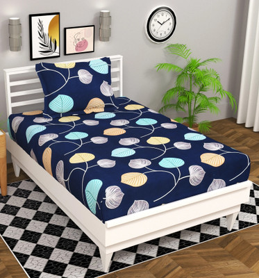 BSB HOME Cotton Single Flat 220 TC Floral Bedsheet(Pack of 1, Dark Blue & Mul1)