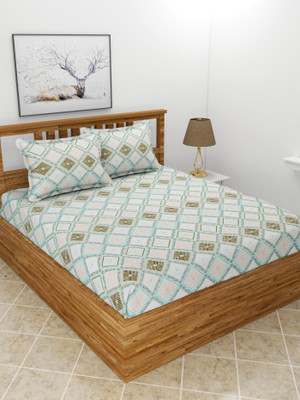 MORADO 210 TC Polycotton Double Printed Flat Bedsheet(Pack of 1, Offwhite Blue)