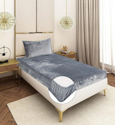 SHOPHOX Woolen Single Fitted (Elastic) 300 TC Solid Bedsheet(Pack of 1, Grey)