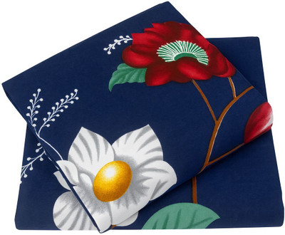 Comfort Shoppy Cotton Double Flat 300 TC Floral Bedsheet(Pack of 1, Blue, White)