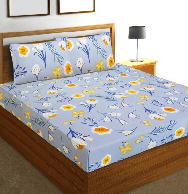 Good Homes 140 TC Microfiber Double Floral Flat Bedsheet(Pack of 1, Blue)