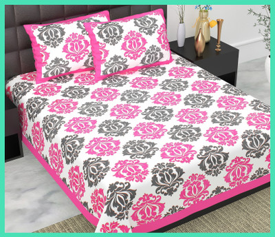 JAIPUR PRINTS Cotton Double Flat 144 TC Printed Bedsheet(Pack of 1, Pink)