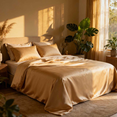 Huestia Cotton Super King Flat 400 TC Solid Bedsheet(Pack of 1, Moonlit Sand)