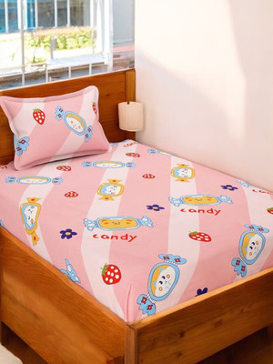 HOMYBEES 178 TC Cotton Single Printed Fitted (Elastic) Bedsheet(Pack of 1, Multicolor)