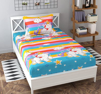 Decent Home 200 TC Microfiber Double Cartoon Flat Bedsheet(Pack of 1, Multicolor)