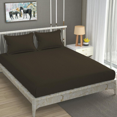 Cozyhaven Microfiber Double Flat 230 TC Striped Bedsheet(Pack of 1, Brown)