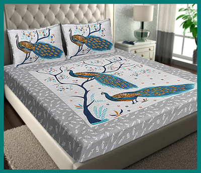 JAIPUR PRINTS Cotton Double Flat 240 TC Jaipuri Prints Bedsheet(Pack of 1, Grey)