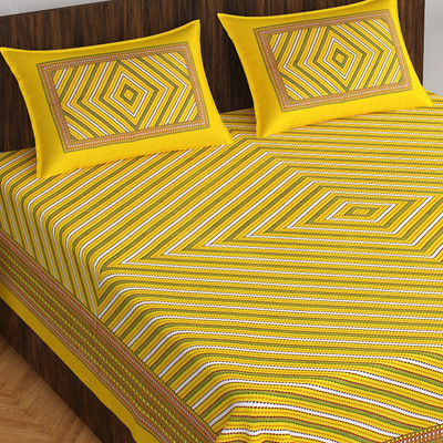 Home@shop Cotton Double Flat 144 TC Printed Bedsheet(Pack of 1, Yellow)