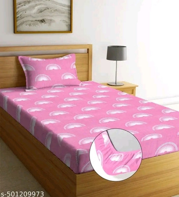 BeddingZone 210 TC Cotton Single Self Design Fitted (Elastic) Bedsheet(Pack of 1, pnk-chand-sngle-ftd)