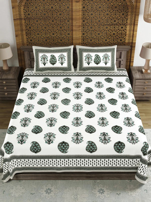 Blocks Of India Cotton Double Flat 140 TC Printed Bedsheet(Pack of 1, Black)