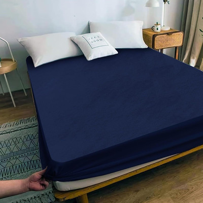 RP MASTER King Size Fitted Terry Cotton Waterproof Mattress Cover(Blue)