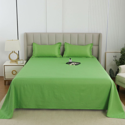 Story@home Cotton King Flat 300 TC Striped Bedsheet(Pack of 1, Green)