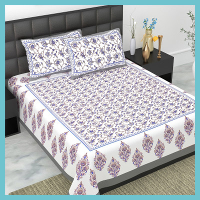 JAIPUR PRINTS 220 TC Cotton Double Jaipuri Prints Flat Bedsheet(Pack of 1, Grey)