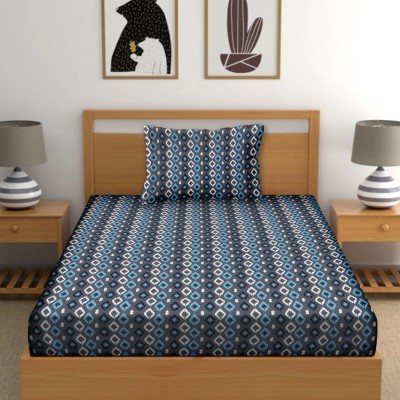 BELLA CASA 150 TC Cotton Single Abstract Flat Bedsheet(Pack of 1, Blue)