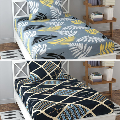 Prosseya 220 TC Cotton Single Printed Flat Bedsheet(Pack of 2, Multi 16)