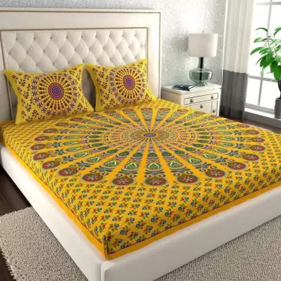 Homeline 104 TC Cotton Double Jaipuri Prints Flat Bedsheet(Pack of 1, MULTI-COLOUR-3)