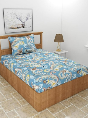 NCS Cotton Single Flat 280 TC Floral Bedsheet(Pack of 1, Blue)