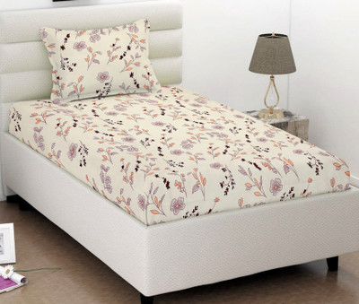 VAS COLLECTIONS Cotton Single Flat 160 TC Printed Bedsheet(Pack of 1, White Yellow)