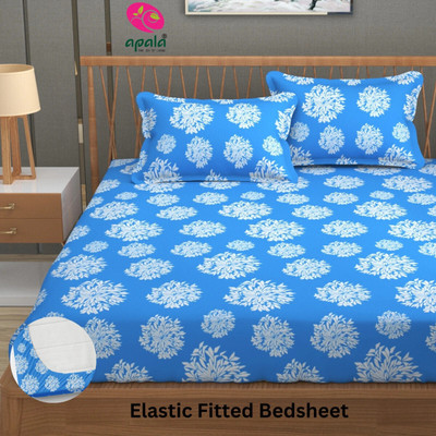 Apala 280 TC Microfiber King Printed Fitted (Elastic) Bedsheet(Pack of 1, Blue)