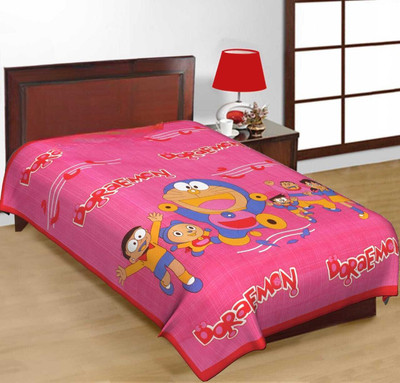 Home@shop Cotton Single Flat 144 TC Cartoon Bedsheet(Pack of 1, Pink)