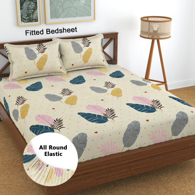 Panipat Textile Hub 144 TC Microfiber Single 3D Printed Fitted (Elastic) Bedsheet(Pack of 1, Fitted Cream)