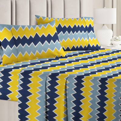 VAS COLLECTIONS 105 TC Cotton King 3D Printed Flat Bedsheet(Pack of 1, Yellow Grey, Black)