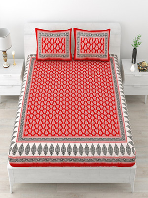 UNIQCHOICE 120 TC Cotton Double Jaipuri Prints Flat Bedsheet(Pack of 1, Red)