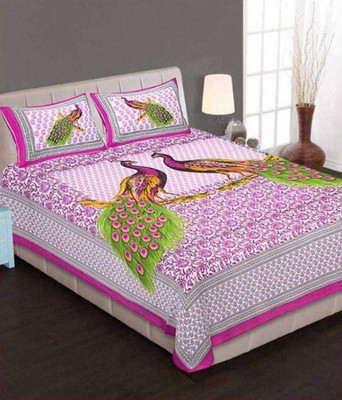 E ELMA Cotton Double Flat 150 TC Cartoon Bedsheet(Pack of 1, Pink)
