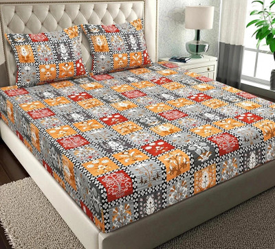 VAS COLLECTIONS 144 TC Microfiber Double Abstract Flat Bedsheet(Pack of 1, Jaipuri Print Multicolor -2)