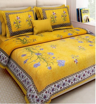 ayat collection 144 TC Cotton Double Jaipuri Prints Flat Bedsheet(Pack of 1, Mustard)