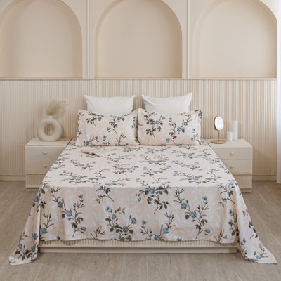 HOMEMONDE Cotton Single Flat 210 TC Printed Bedsheet(Pack of 1, Papaya Whip)