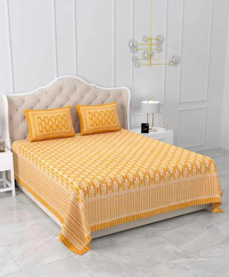 pari creations Cotton Double Flat 240 TC Printed Bedsheet(Pack of 1, Yellow)
